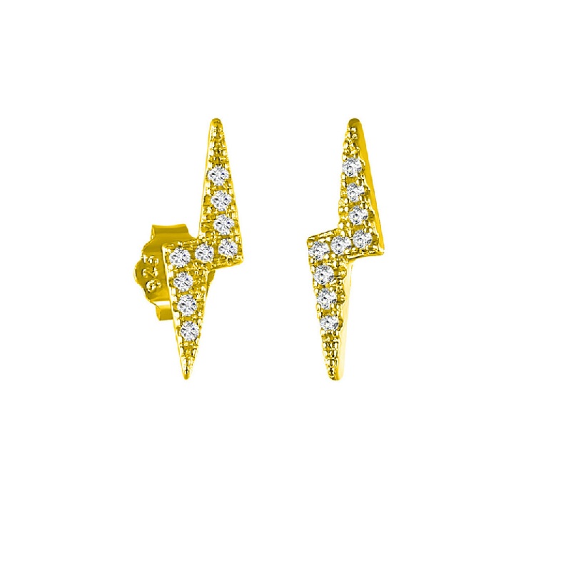 925 Sterling Silver White Lightning Bolt Studs